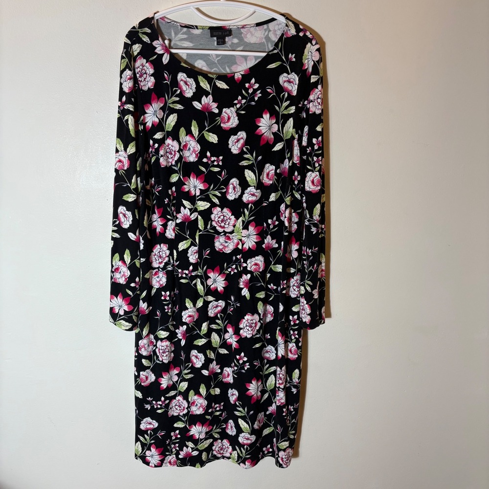 J. Jill Wearever Collection Black Floral Long Sleeve Dress Size 1X